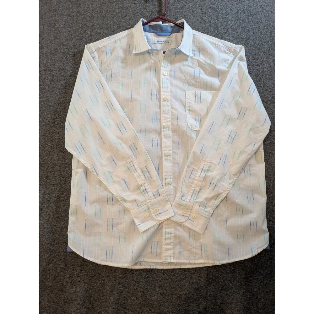Tommy Bahama Shirt Mens Long Sleeve White & Print Button Up XL Lightweight